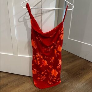 Hello Molly Red Slip Mini Dress with Orange Floral Burnout